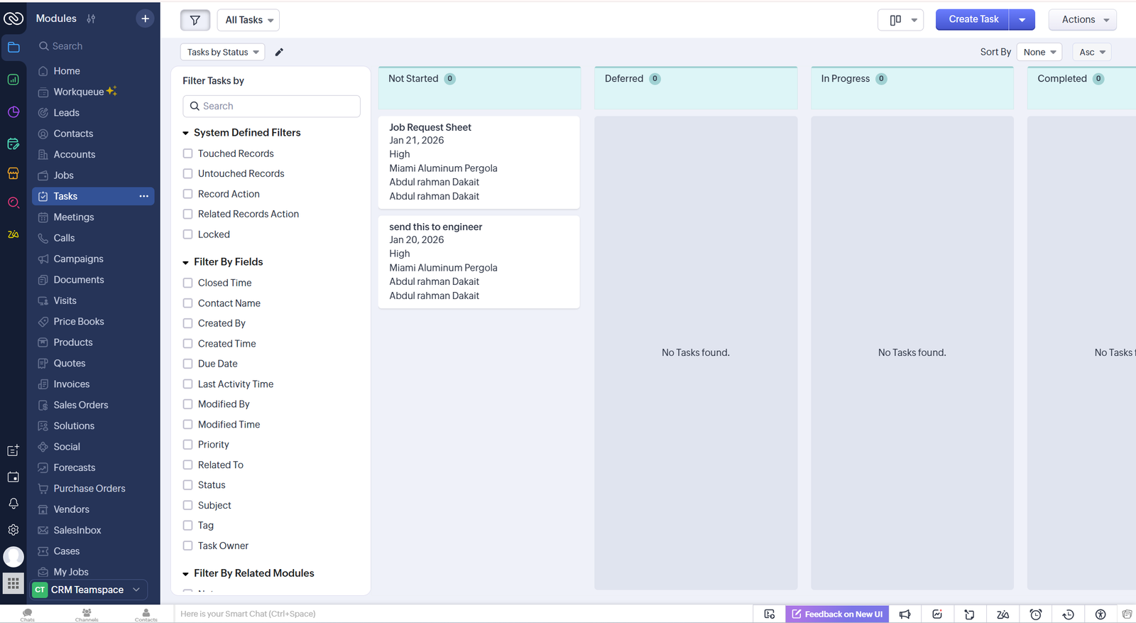 Zoho CRM sales stage pipeline